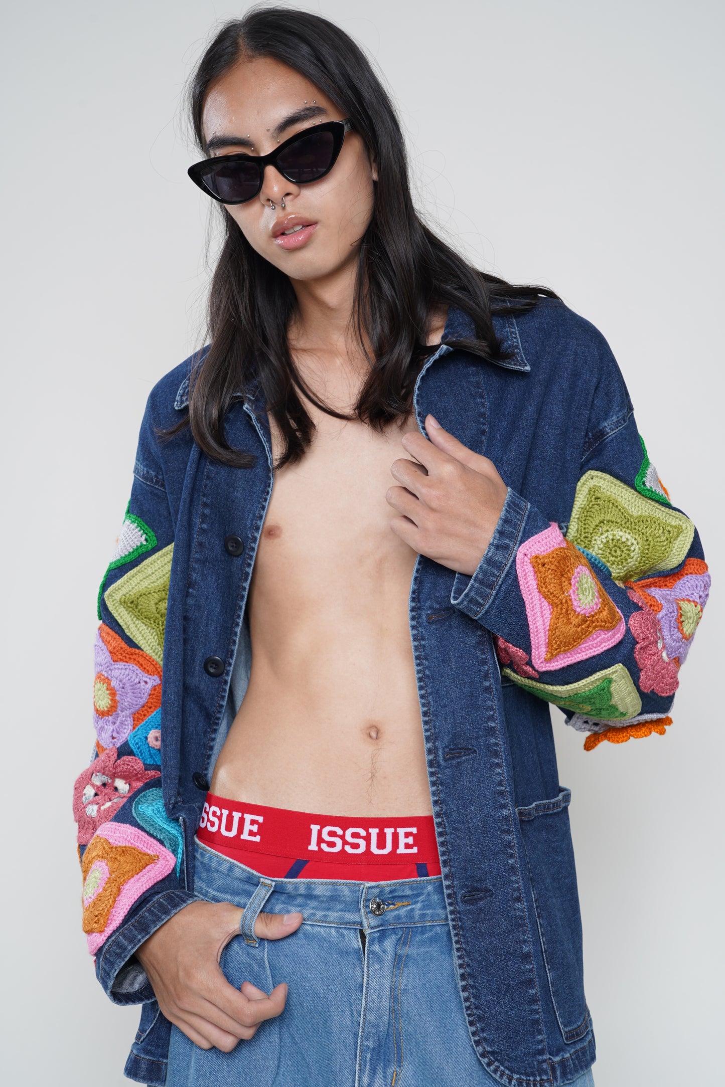 ISSUE AW23 Denim Jacket with hand crochet