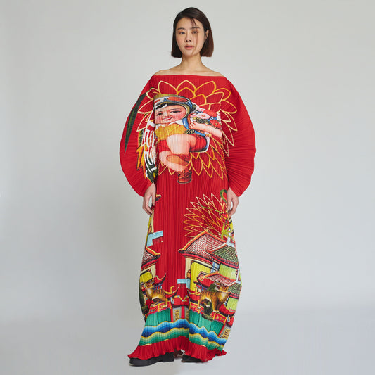 Chinese New Year Mumu Maxi Pleated Dress