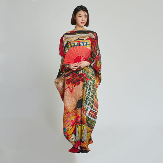 Chinese New Year Mumu Maxi Pleated Dress