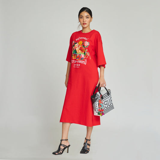 Chinese New Year Bambies Dress Folk Tee (Red)
